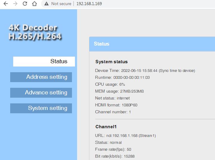 Oupree Video Decoder NDI-Status